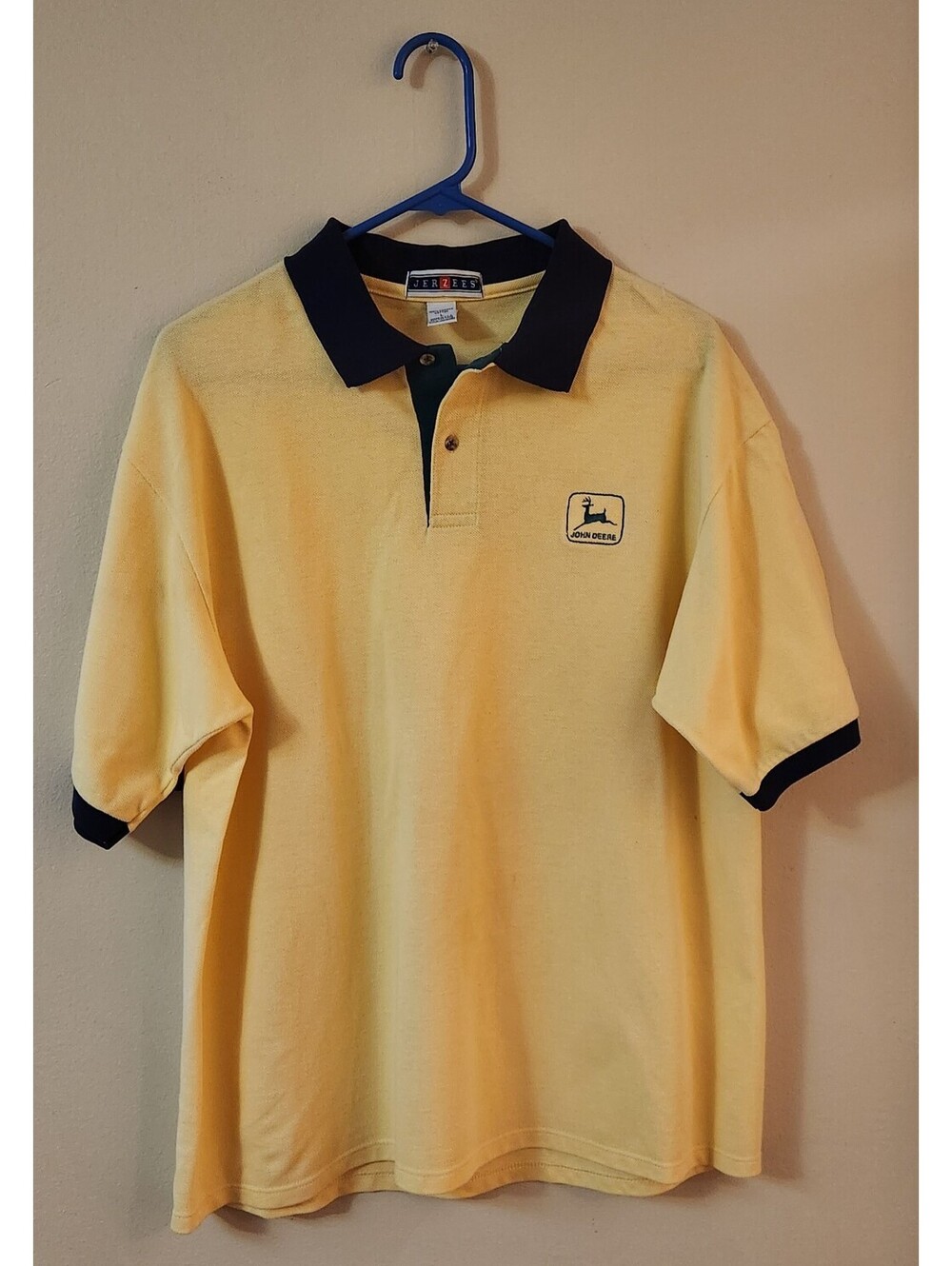 Vintage John Deere Polo Shirt Mens Large L Jerzees Gold Green Stitched Logo
